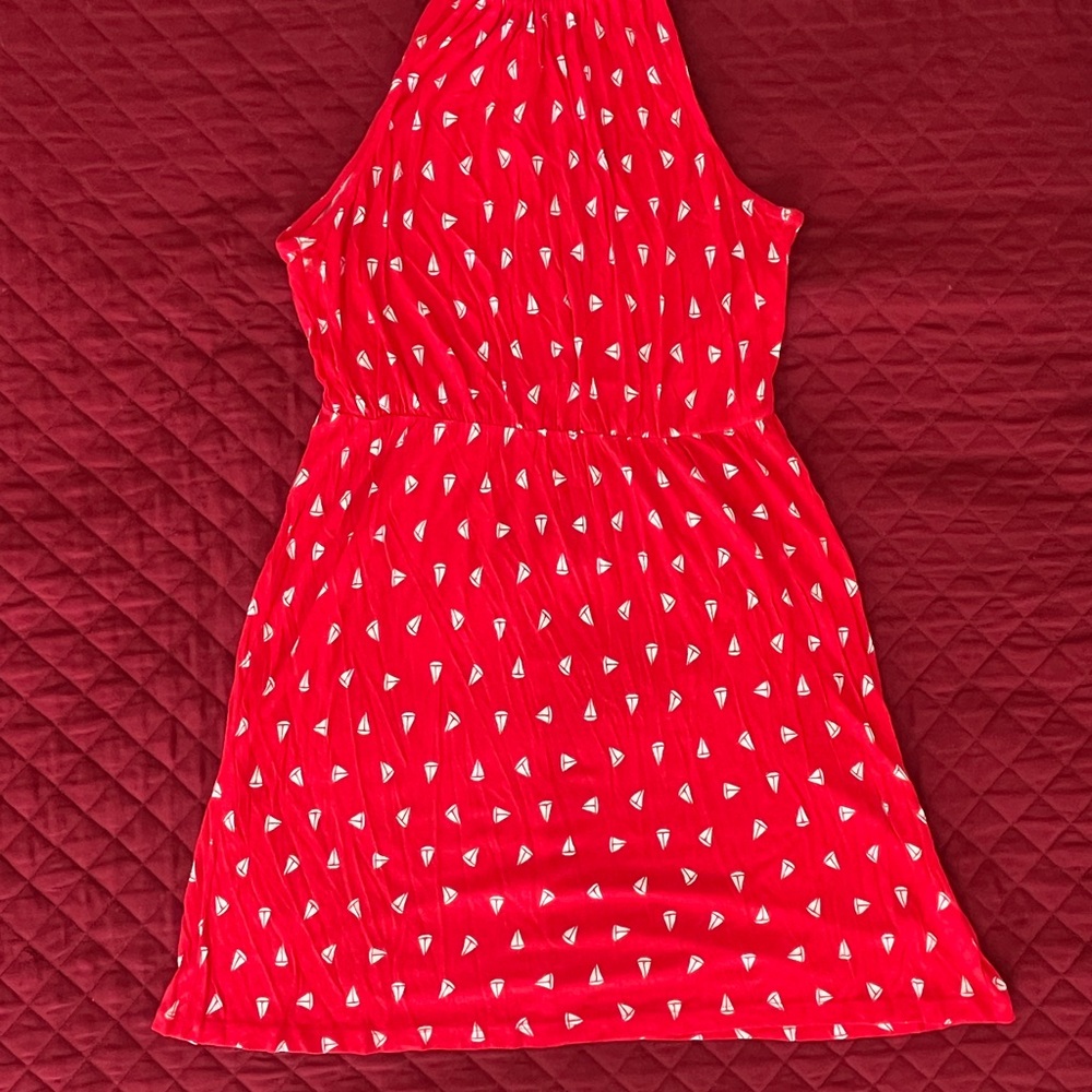 Old Navy Red Halter Mini Dress with White Sailboat Print